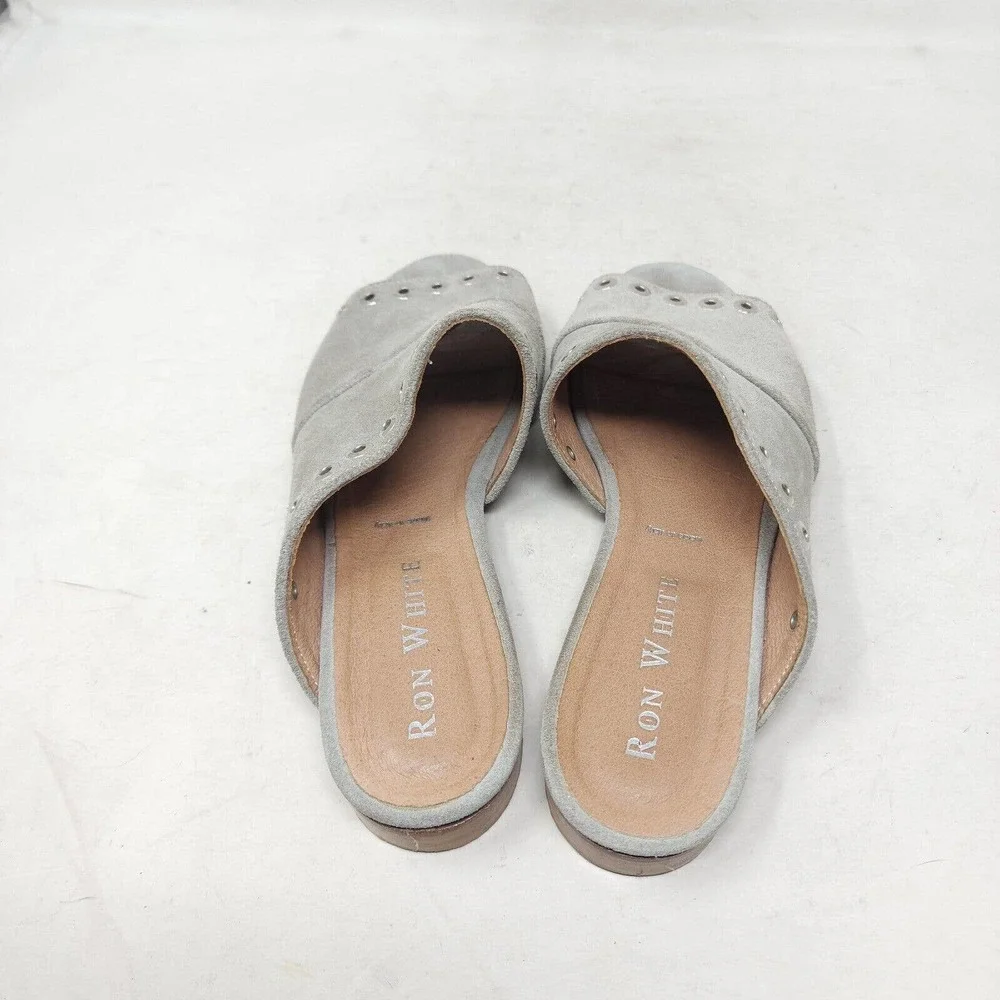 Ron White Womens Sandals Stone Gray Suede Leather Grommet Slides Shoes Sz 38 7.5